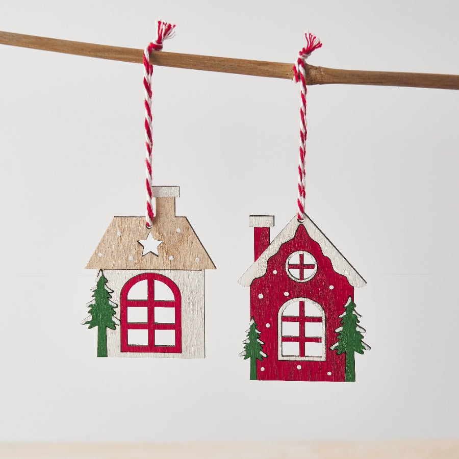 Wooden House Tree Decorations