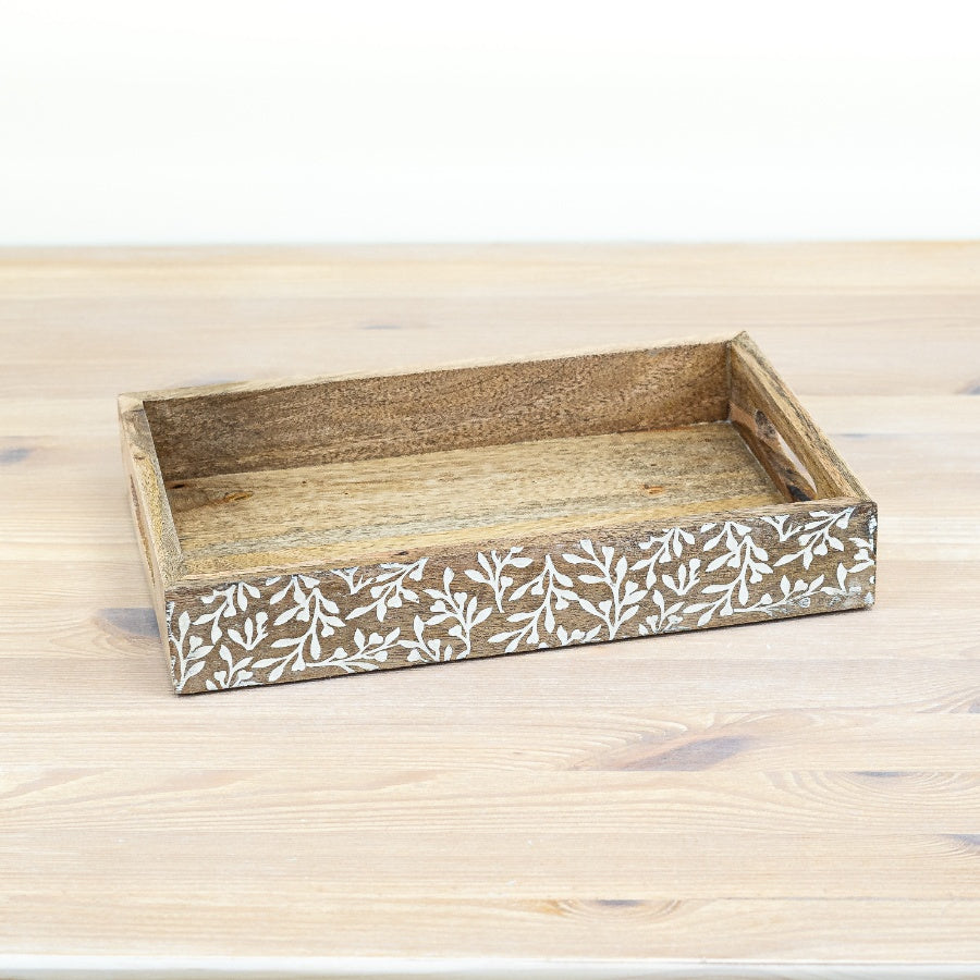 Wooden Floral Serving Tray 30cm