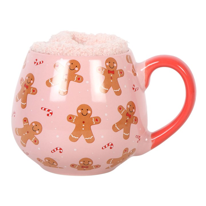 Pink Gingerbread Man Sock And Mug Set
