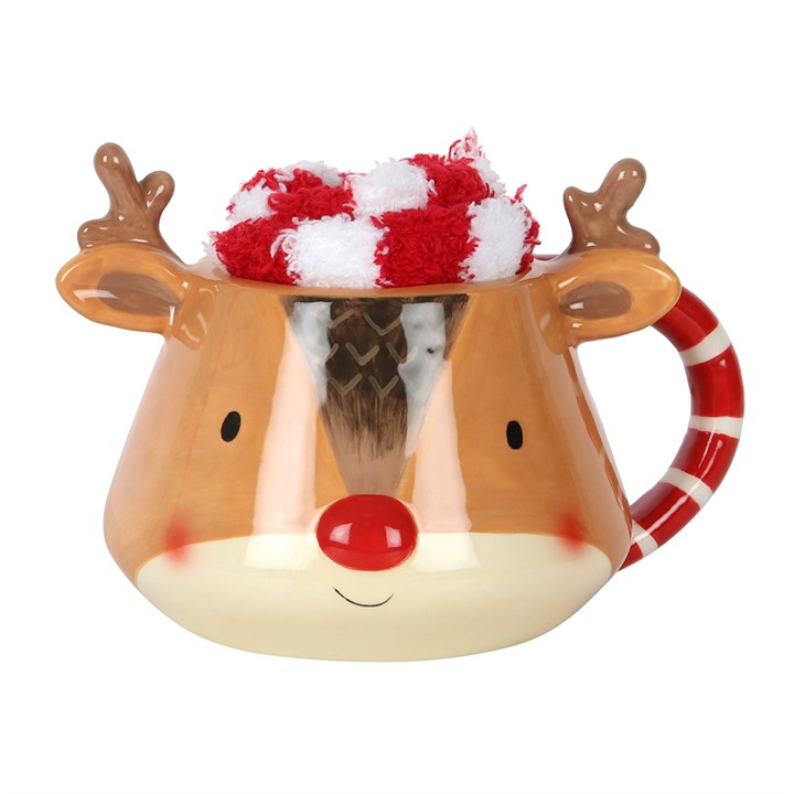 Christmas Reindeer Sock And Mug Set