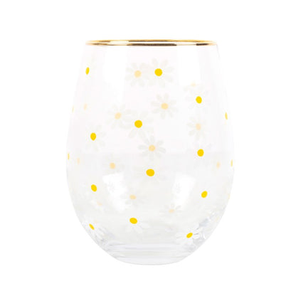 Daisy Print Stemless Wine Glass