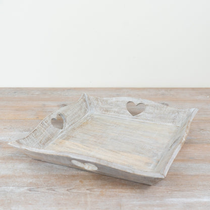 Whitewashed Heart Tray 36cm