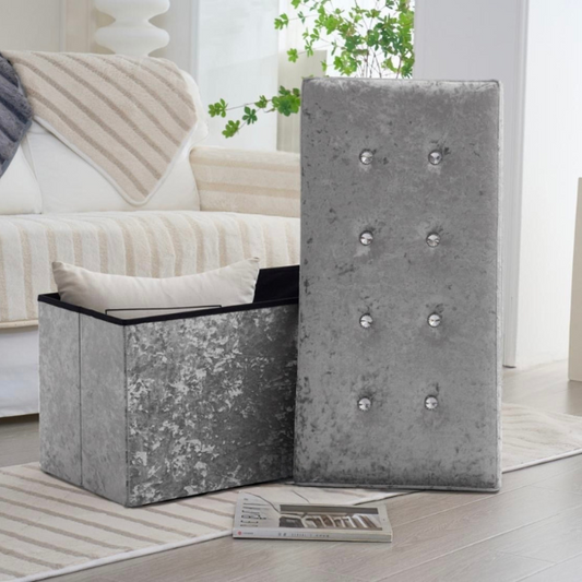 Silver Velvet Ottoman