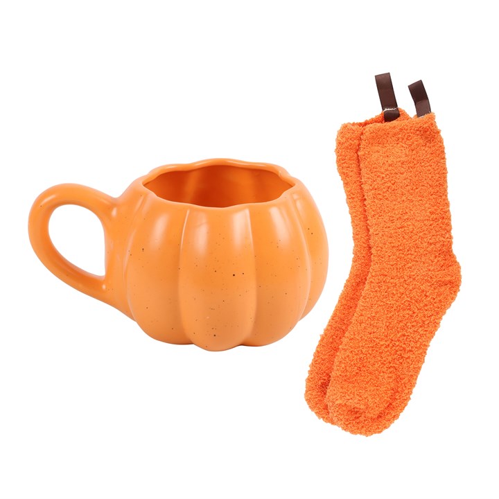 Orange Pumpkin Mug And Sock Giftset