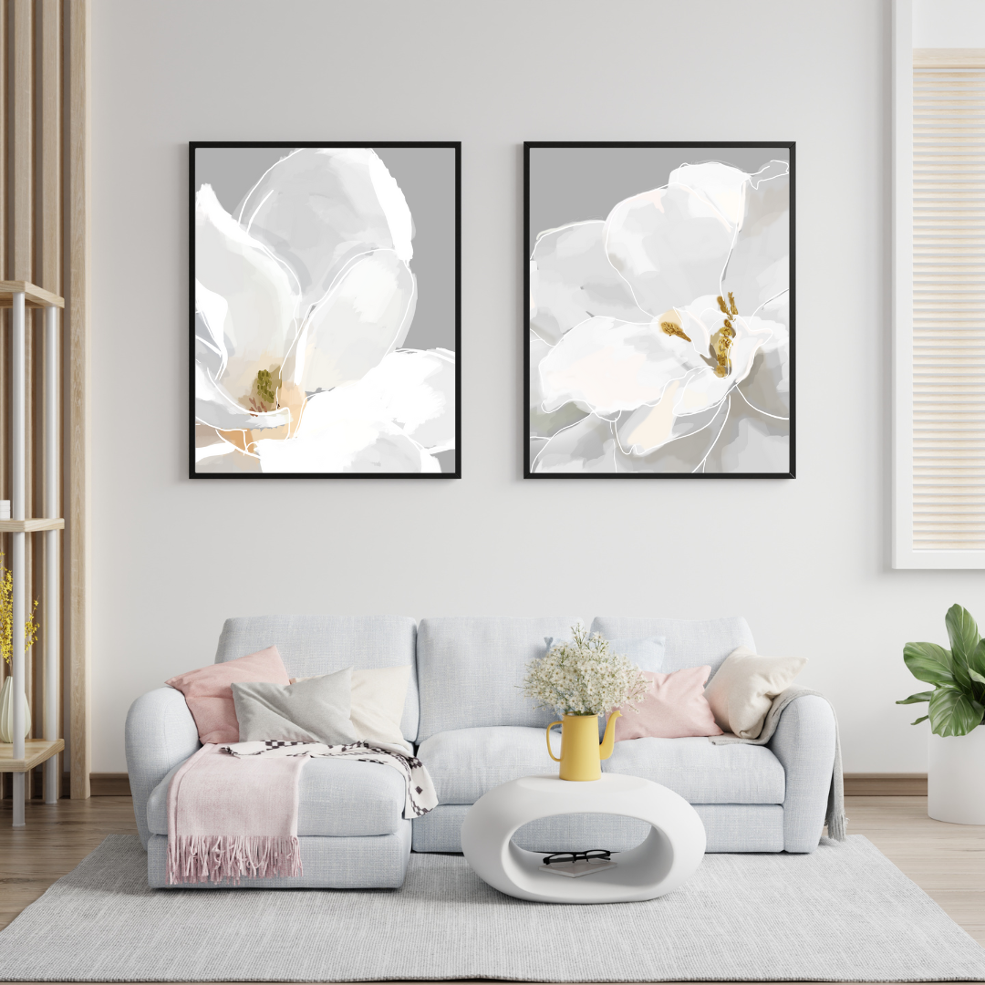 Grey Flower Prints, set of 2