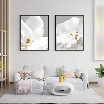 Grey Flower Prints, set of 2