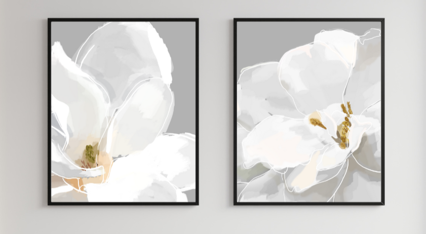 Grey Flower Prints, set of 2