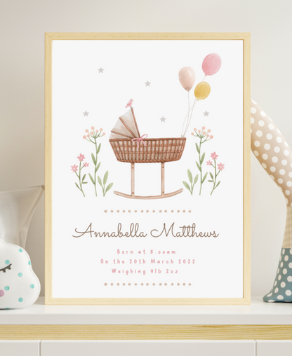 New Baby Personalised Cradle Print