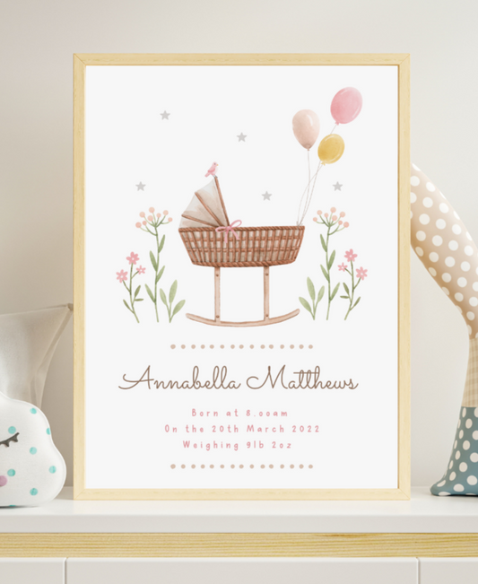 New Baby Personalised Cradle Print