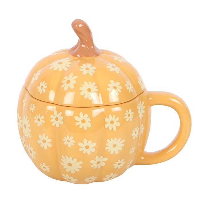 Floral Lidded Pumpkin Mug