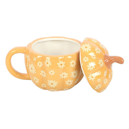 Floral Lidded Pumpkin Mug