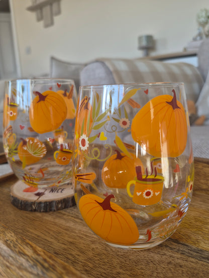 Autumn Pumpkin Stemless Glass