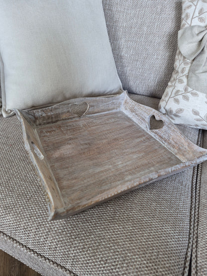 Whitewashed Heart Tray 36cm