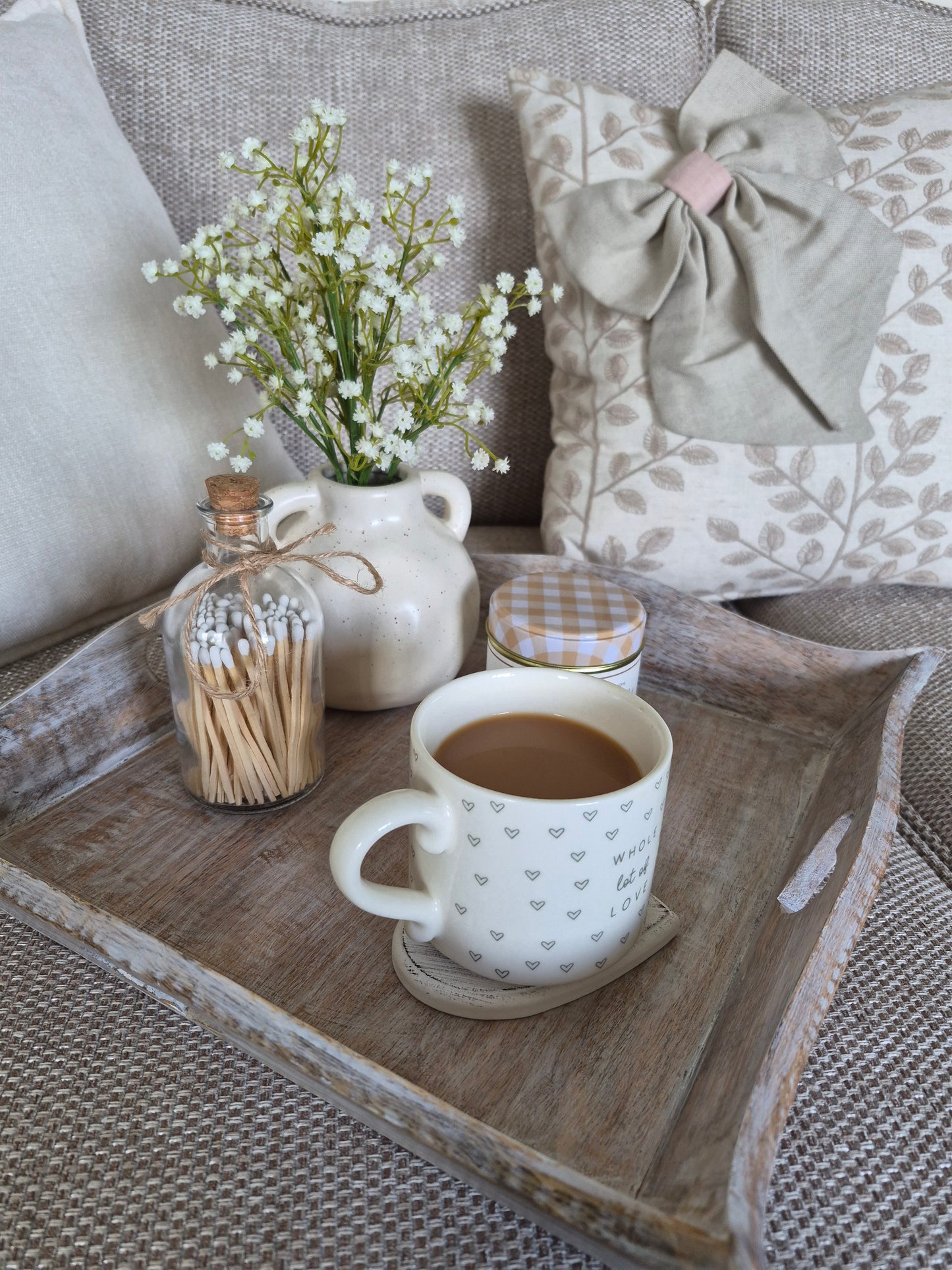 Whitewashed Heart Tray 36cm