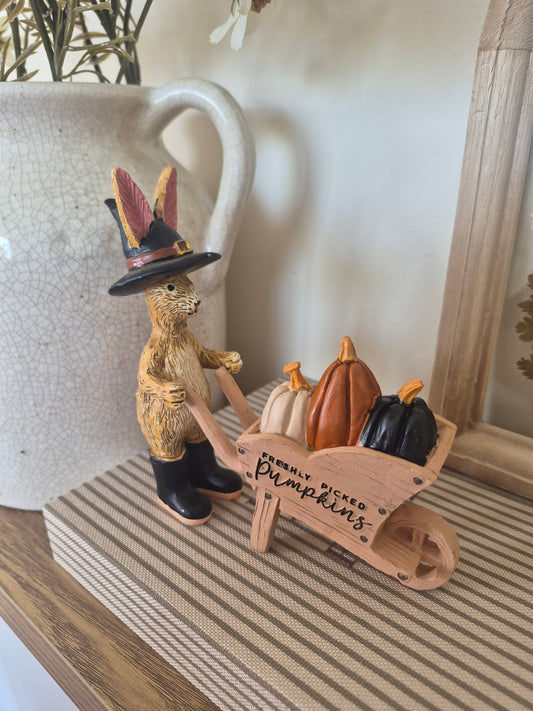Pumpkin Patch Rabbit With Wheelbarrow