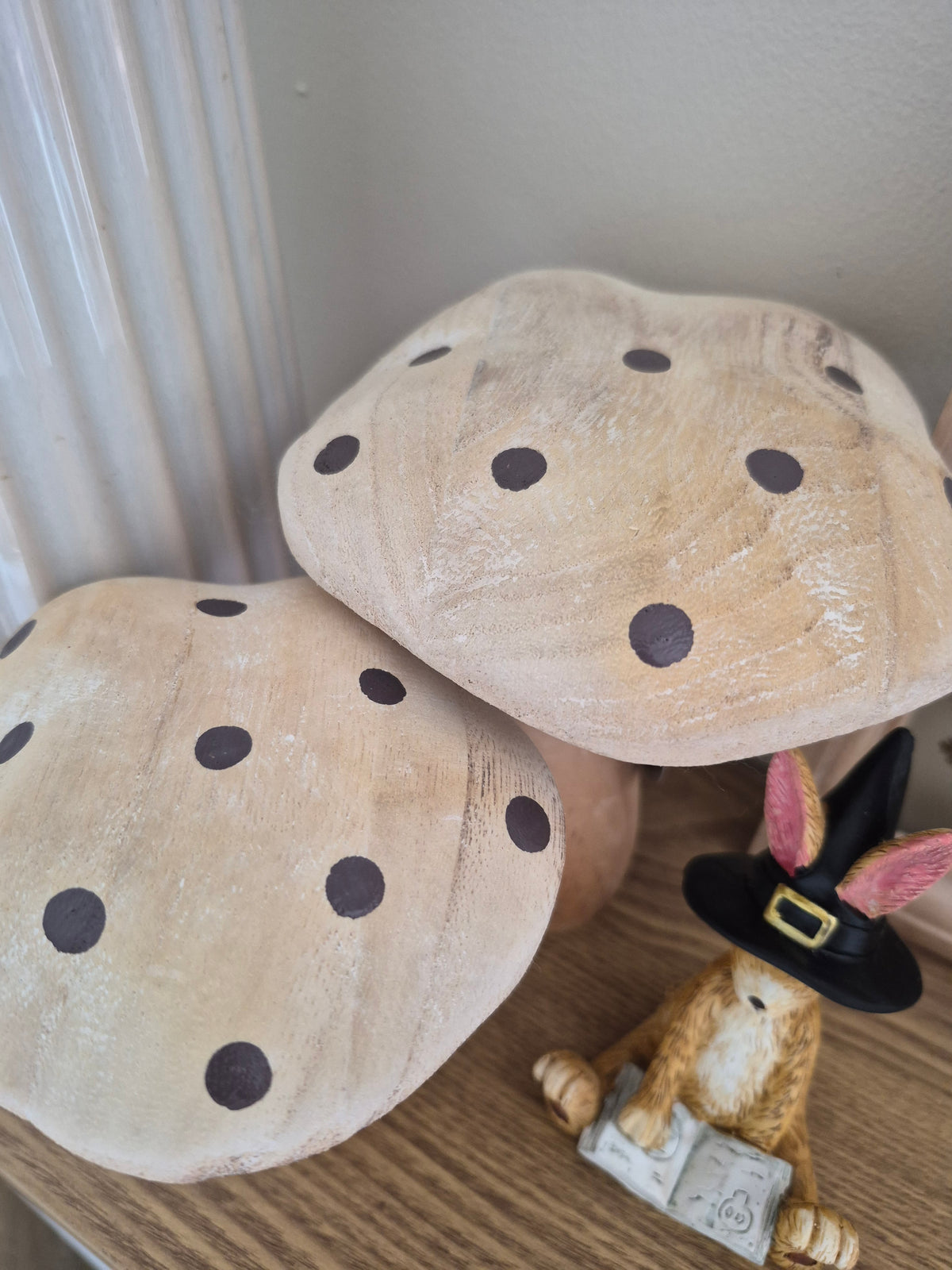 Set Of 2 Whitewash Wooden Mushrooms
