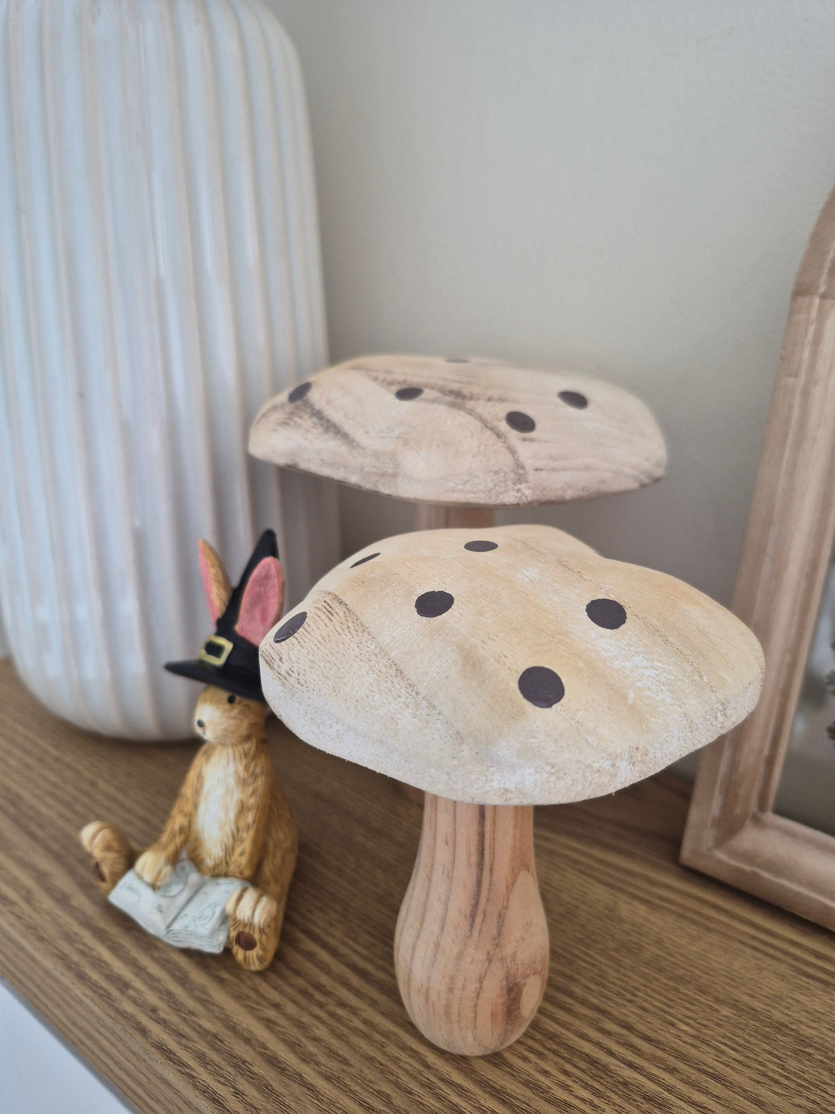Set Of 2 Whitewash Wooden Mushrooms