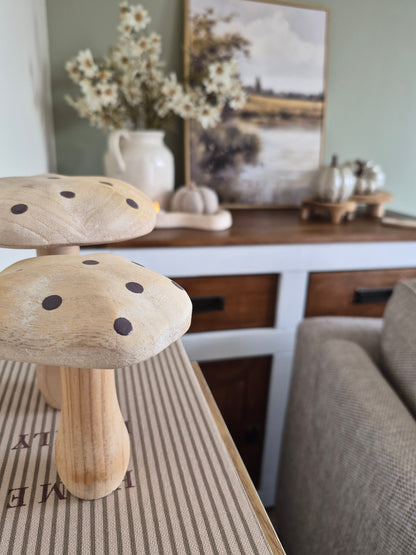 Set Of 2 Whitewash Wooden Mushrooms
