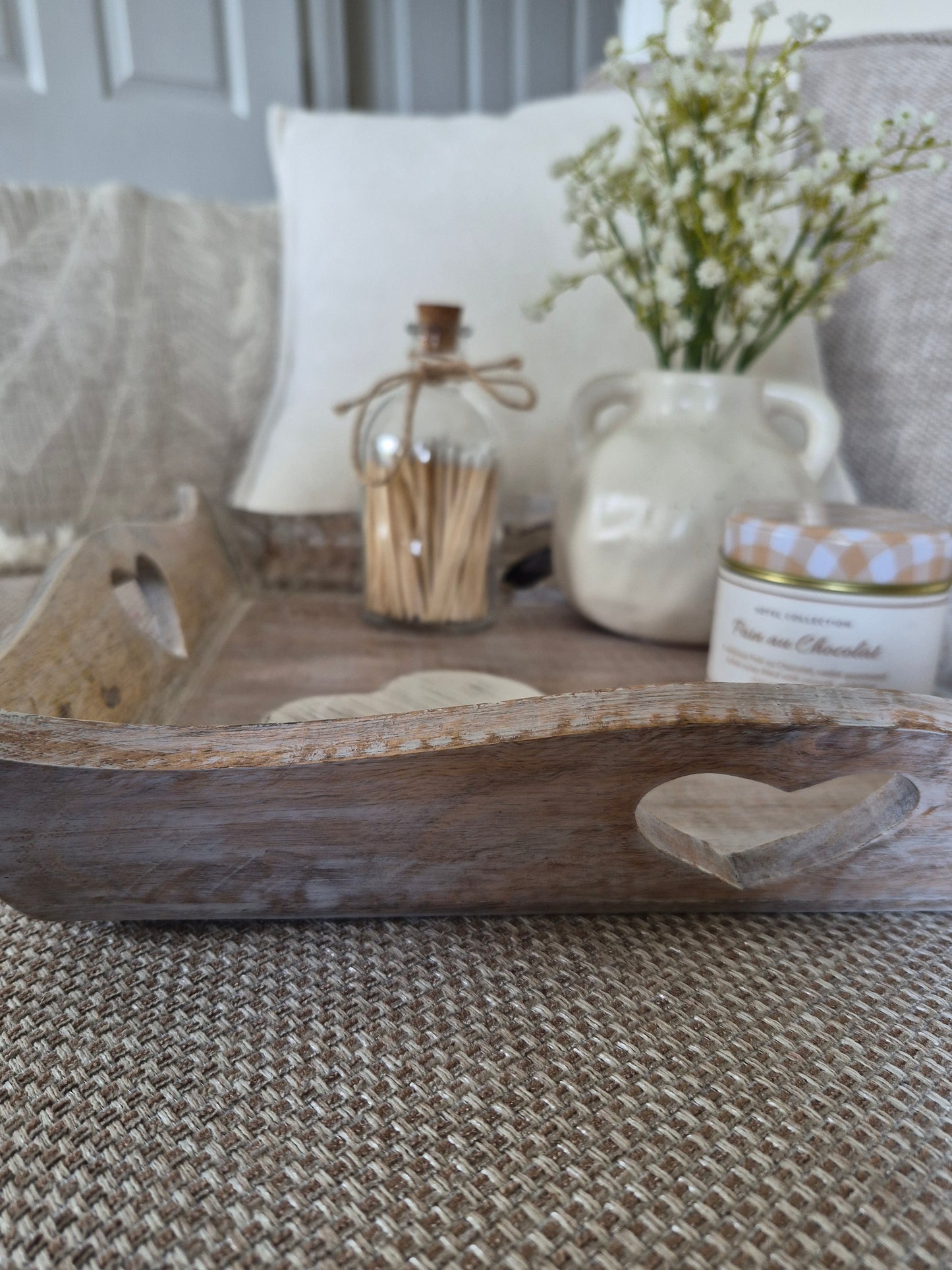 Whitewashed Heart Tray 36cm