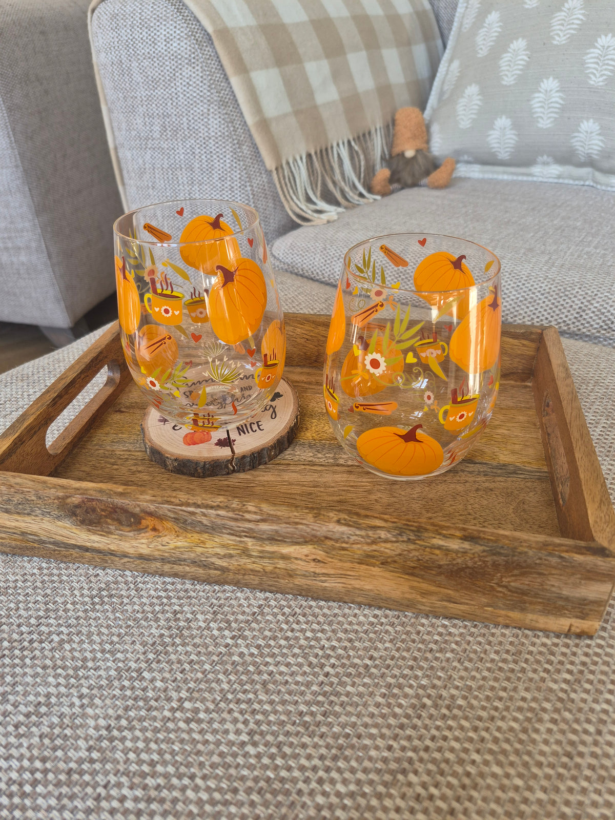 Autumn Pumpkin Stemless Glass