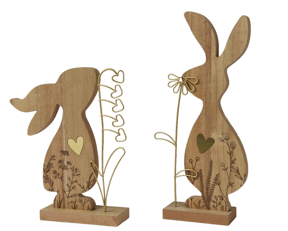 Set Of Two Wooden Rabbits 30cm