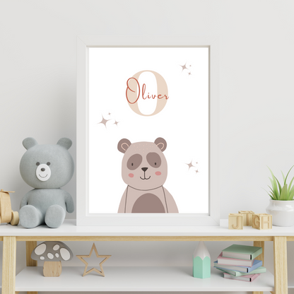 Brown Bear Initial Print