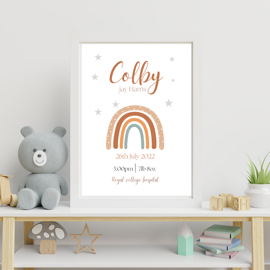 Rainbow and Stars Birth Details Print