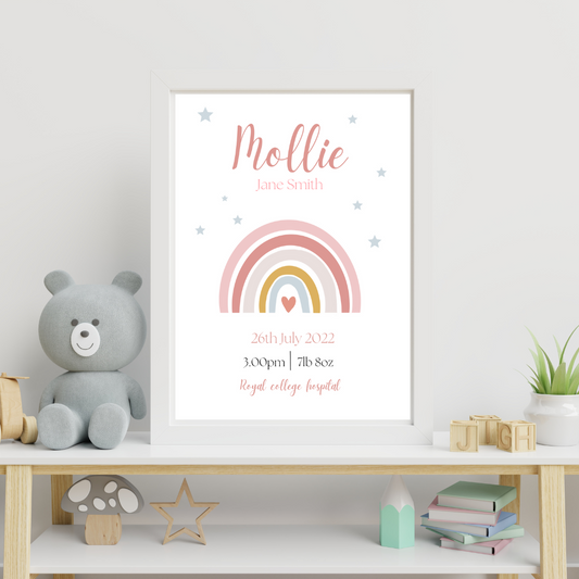 Rainbow Themed Birth Details Print