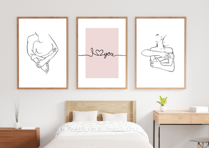 I Love You Line Art Prints, Set Of 3