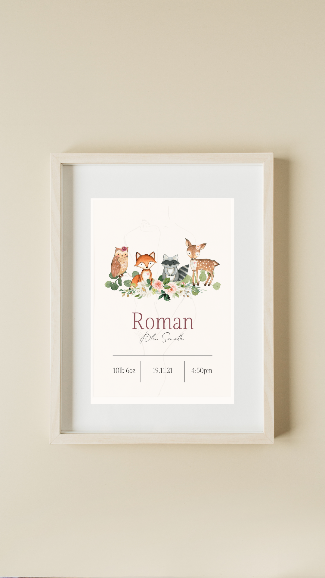 Woodland Birth Details Baby Print